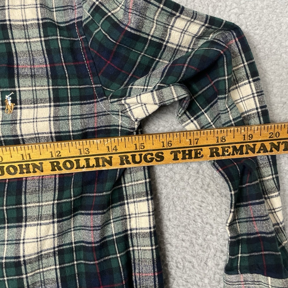 POLO Ralph Lauren Boys' Flannel Button Down Shirt Size 7 Green White Blue Plaid - Picture 4 of 6